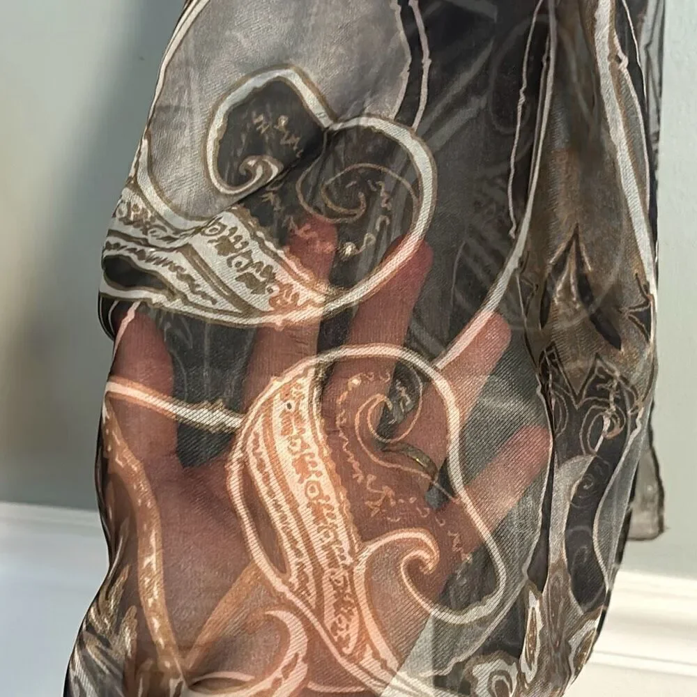 Extra Large neutral semi-sheer paisley & medallion print gray, brown, beige